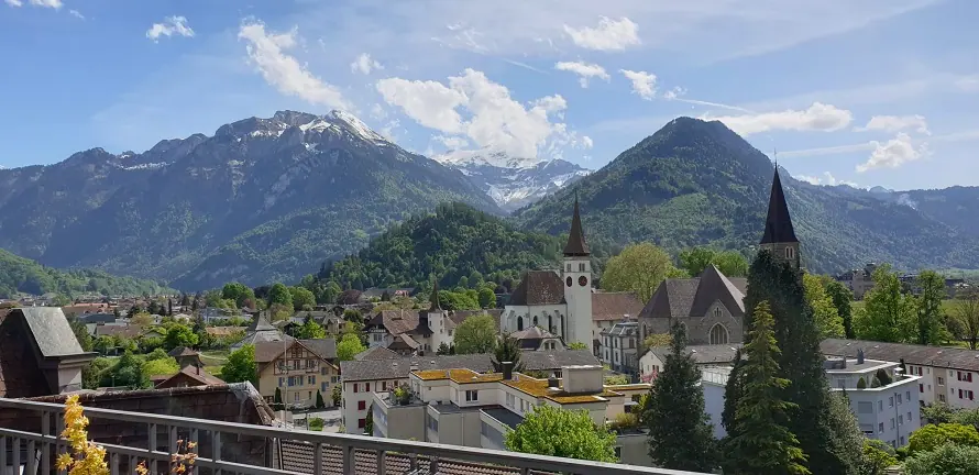 View over Interlaken to the mountains