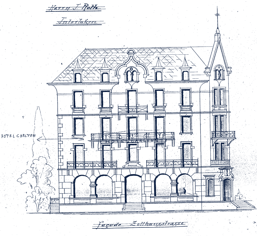 Plan de façade de l’Hôtel Carlton, vue Zollhausstrasse