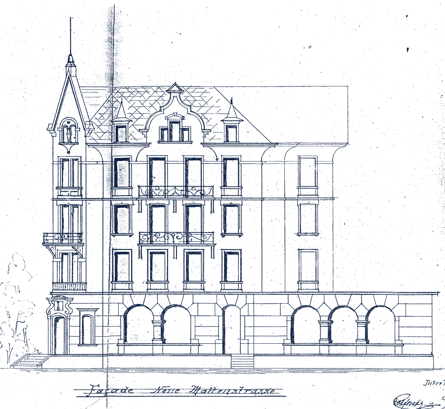 Plan de façade de l’Hôtel Carlton, vue Neue Mattenstrasse