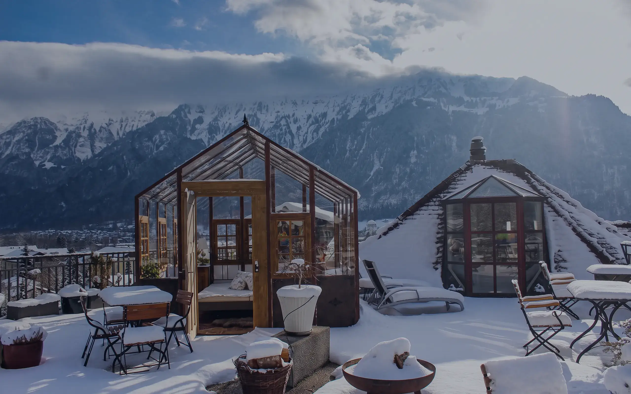 Dachterrasse der Aarmühle-Suite im Schnee