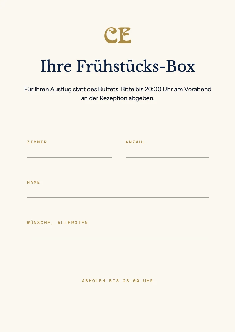 Frühstücks-Box · Bestellkarte