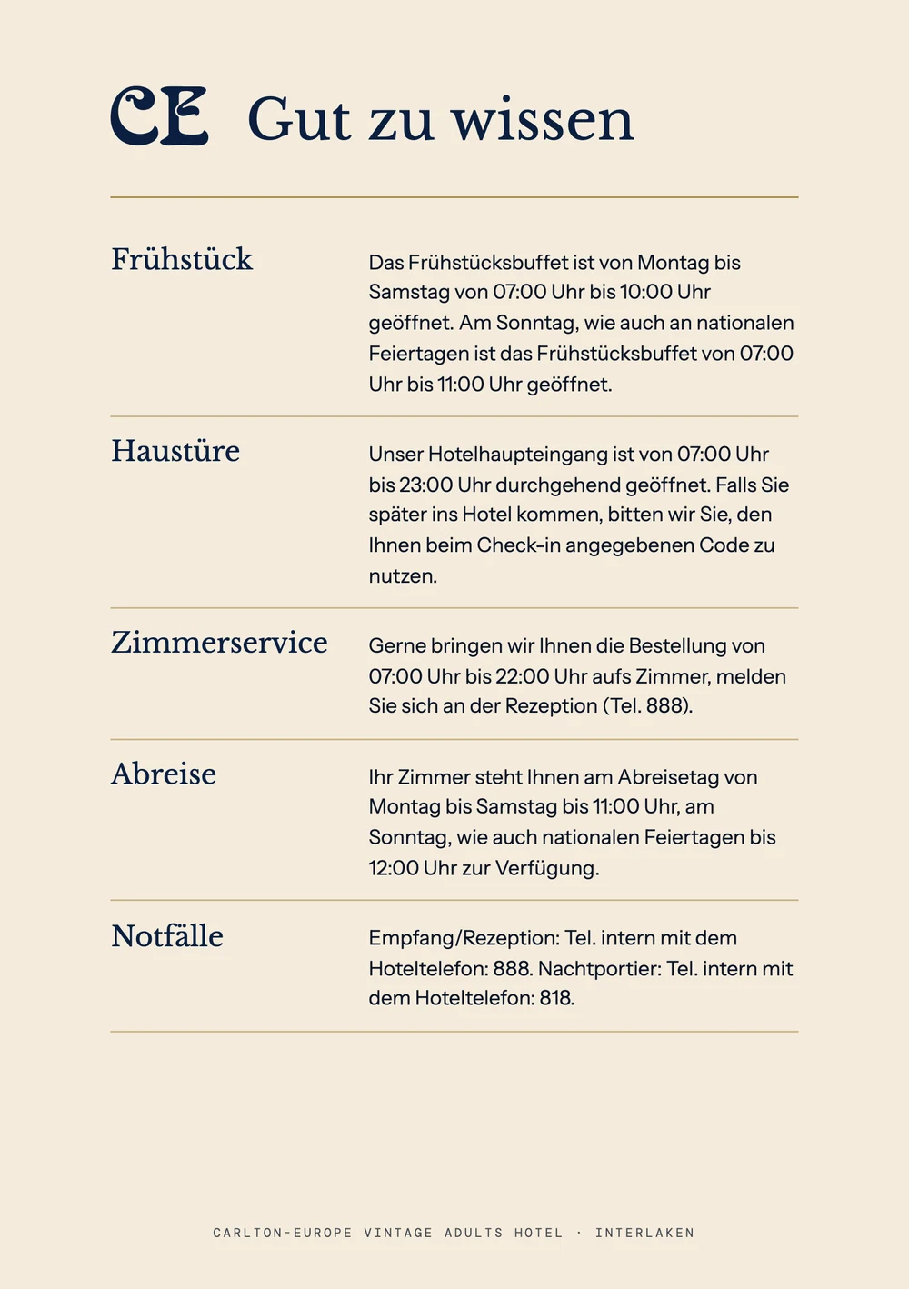 Willkommenskarte · Rückseite