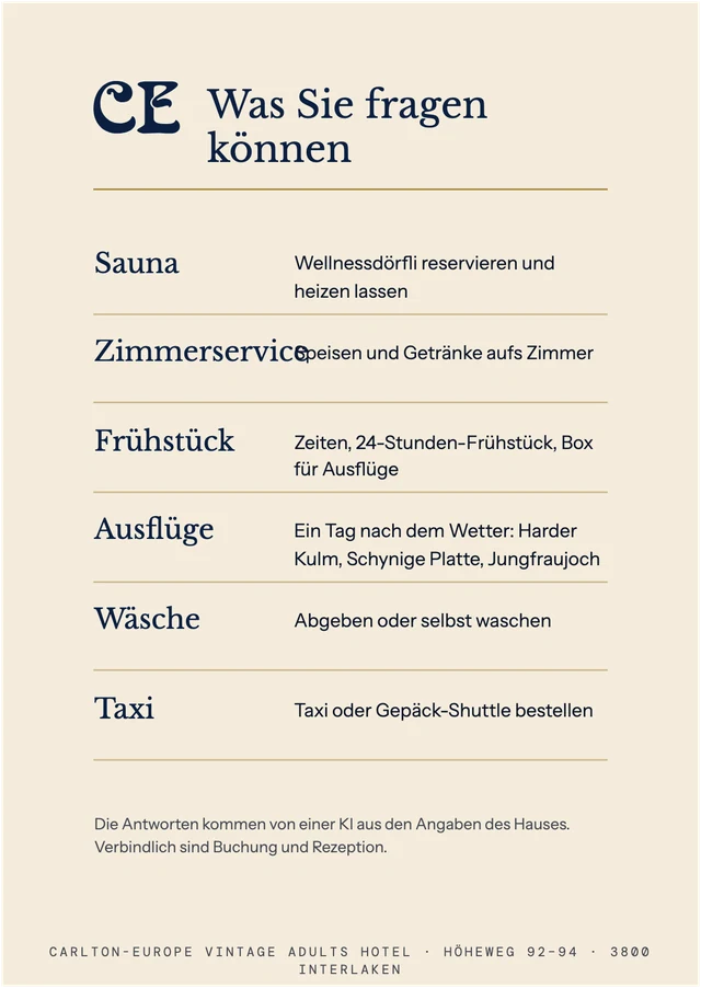 Zimmermappe mit QR-Code · Rückseite
