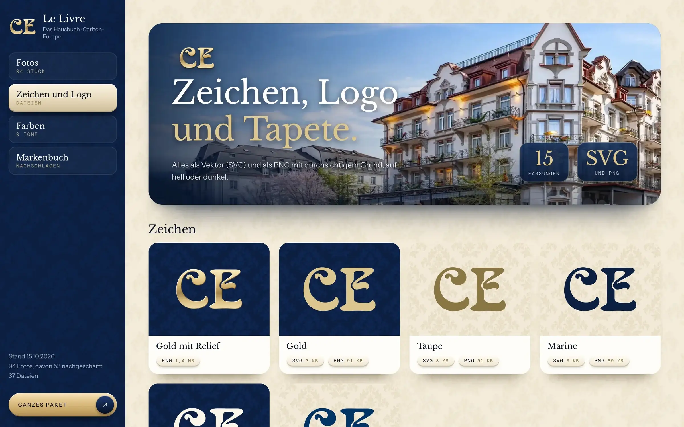 Le Livre: Zeichen, Logo und Tapete in allen Fassungen