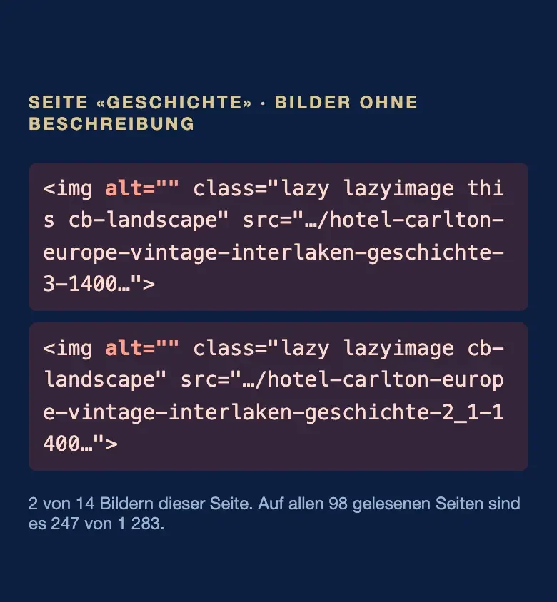 Im Quelltext: Hinter beiden steht alt="".