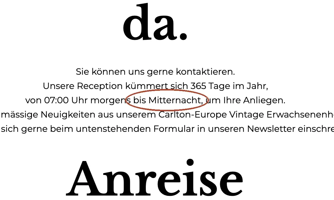 Kontaktseite: «… bis Mitternacht»