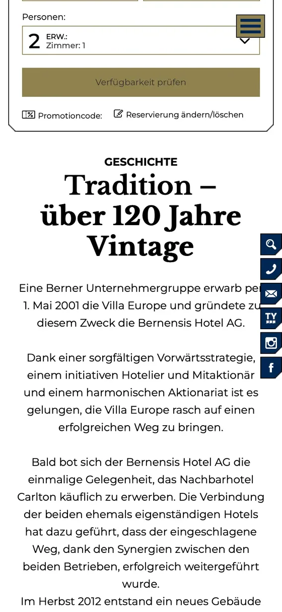 Die Seite «Geschichte»: Zwei der Fotos haben keine Beschreibung.