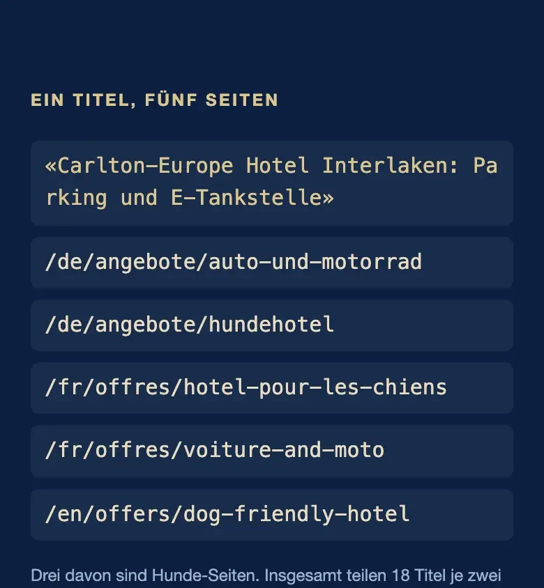 Ein Titel, fünf Seiten: Auch die Hunde-Seiten heissen «Parking».