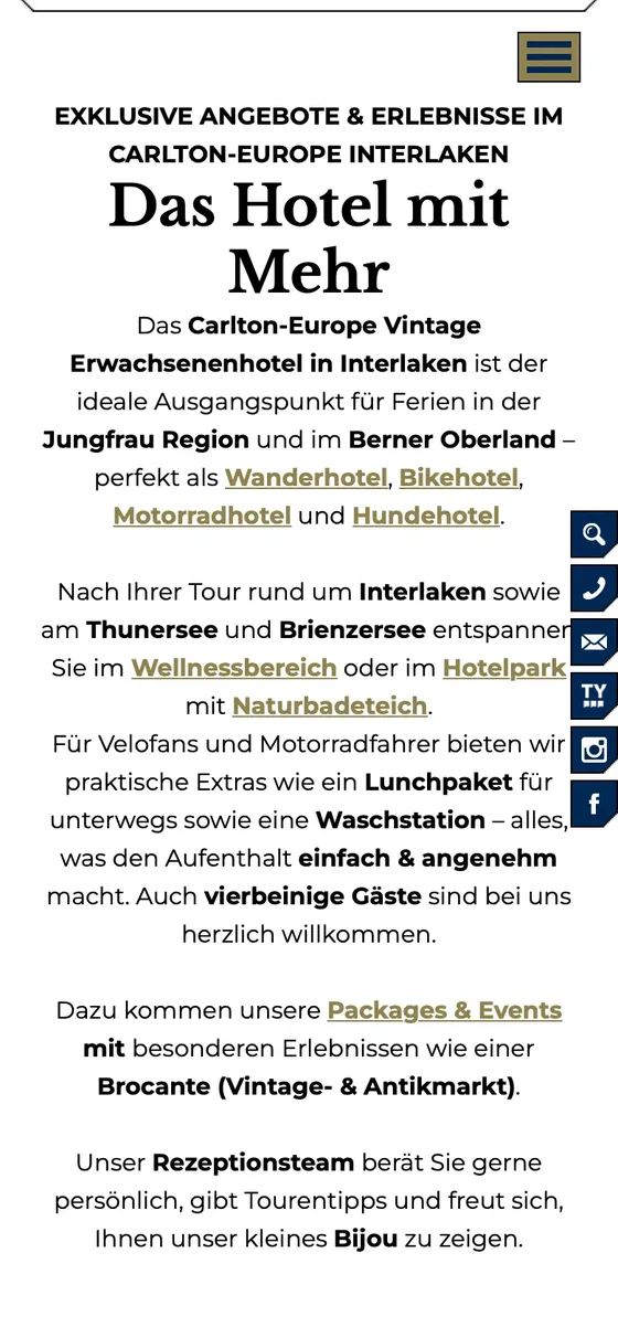 Der Verweis: «Wellnessbereich» im Text der Angebote-Seite.