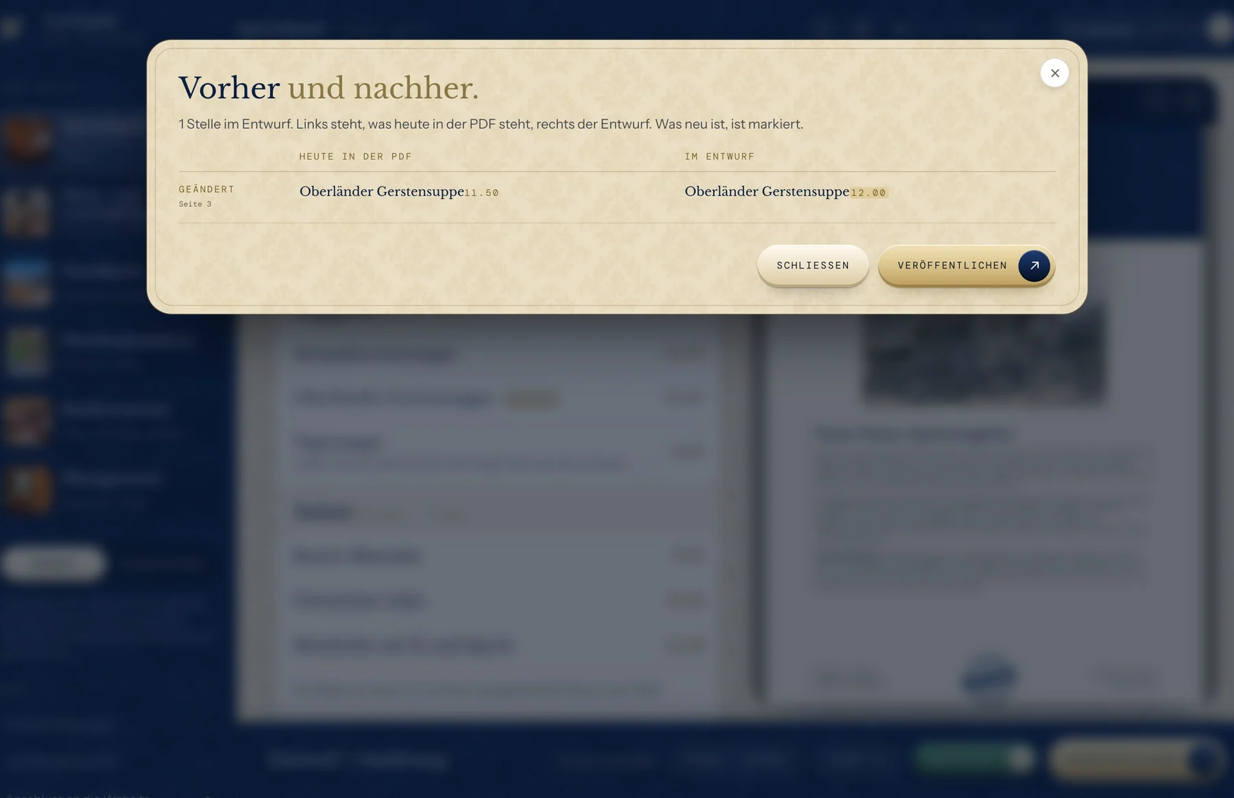 La Carte: Vorher, nachher