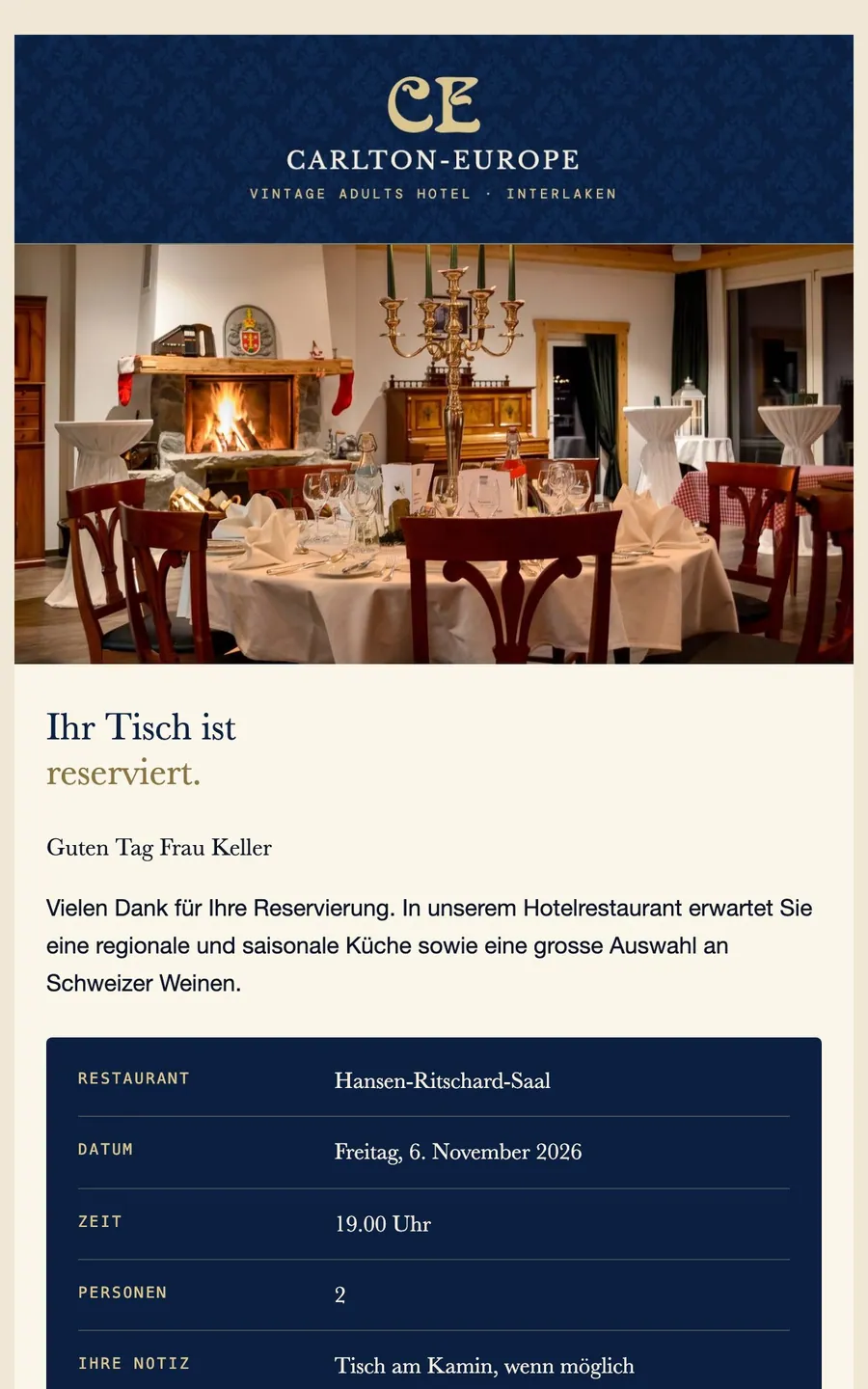 Mail: Ihr Tisch