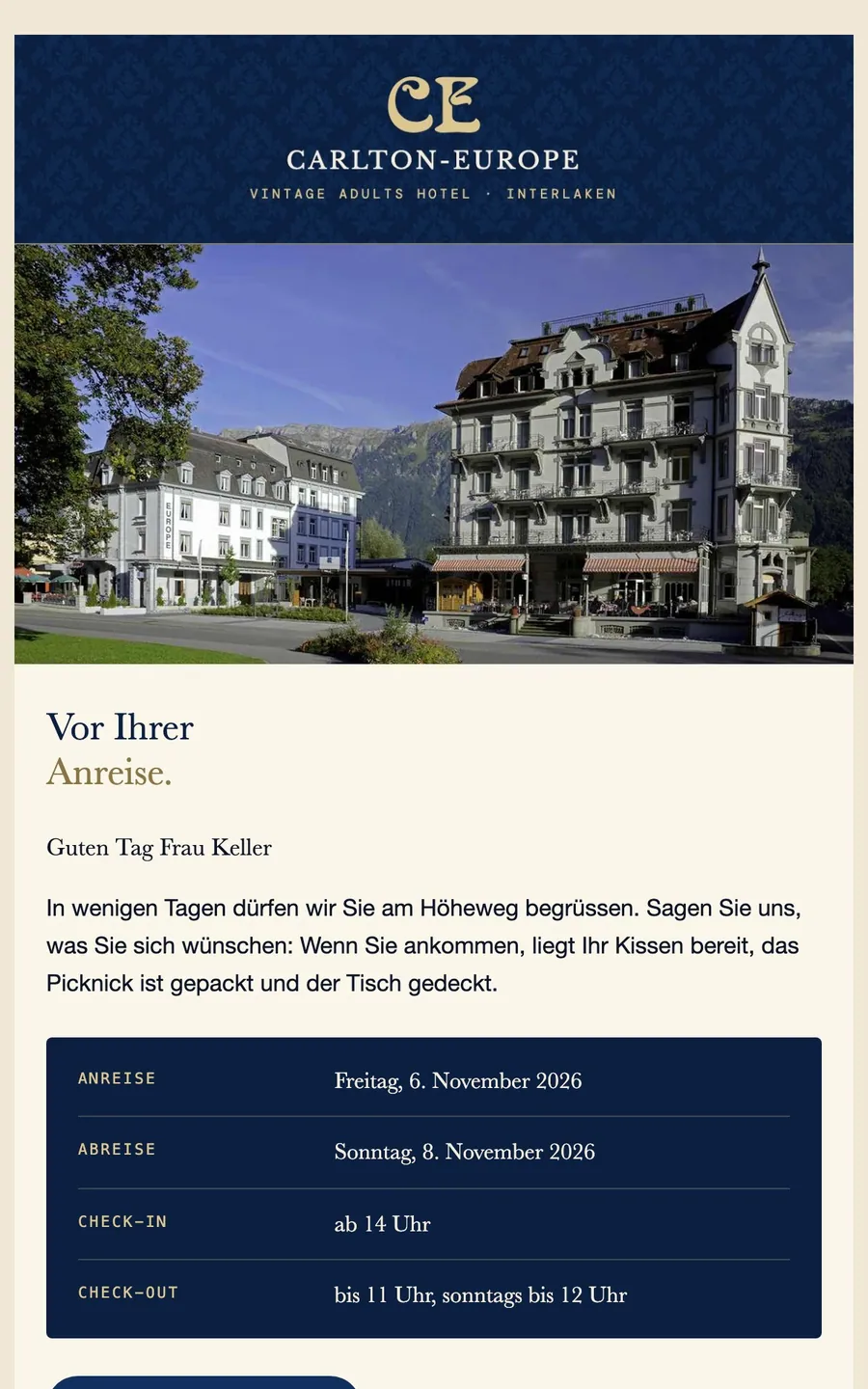 Mail: Vor Ihrer Anreise