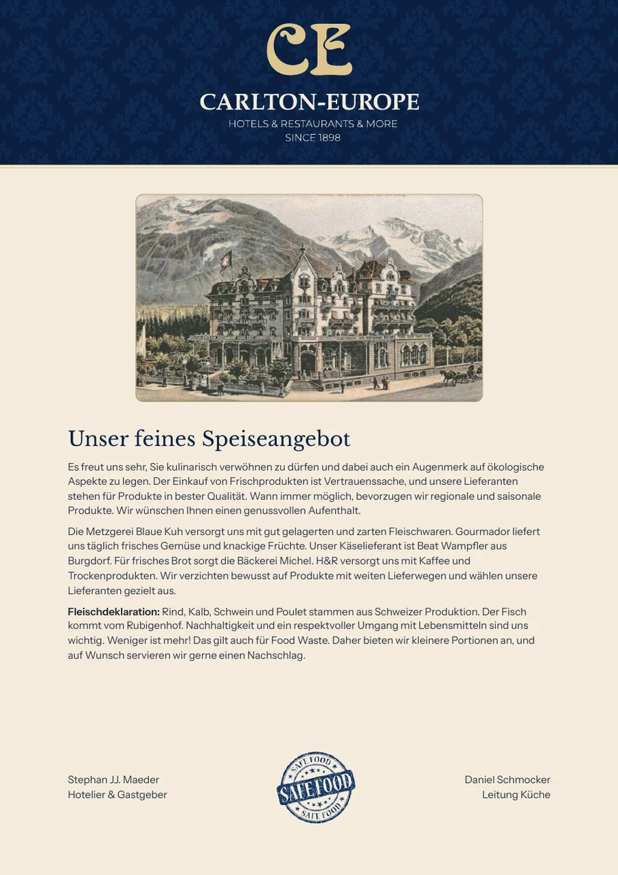 Idee: Speisekarte