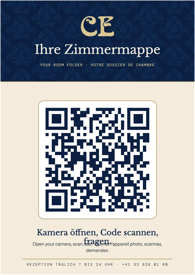 Die Karte zur Zimmermappe mit QR-Code